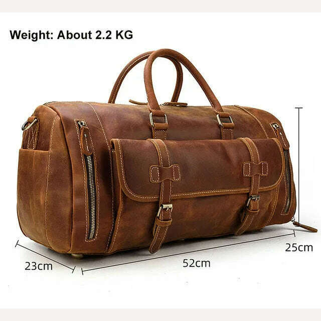 KIMLUD, Vintage Crazy Horse leather Travel Bag With Shoe Pocket 20 inch big capacity Real Leather Weekend luuage Bag large Messenger Bag, Brown(52cm) / China, KIMLUD Womens Clothes