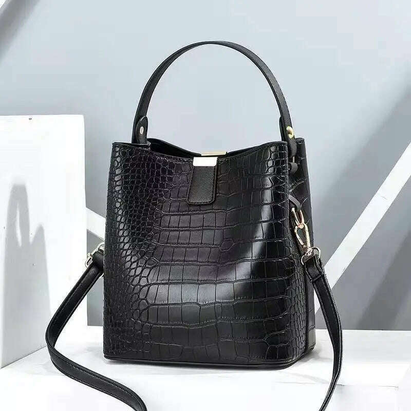 KIMLUD, Vintage Crocodile Pattern Bucket Bag Women PU Leather Shoulder Bag Big Capacity Handbag Luxury Crossbody Bag Advanced Lady Purse, KIMLUD Womens Clothes