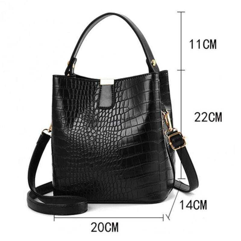 KIMLUD, Vintage Crocodile Pattern Bucket Bag Women PU Leather Shoulder Bag Big Capacity Handbag Luxury Crossbody Bag Advanced Lady Purse, KIMLUD Women's Clothes