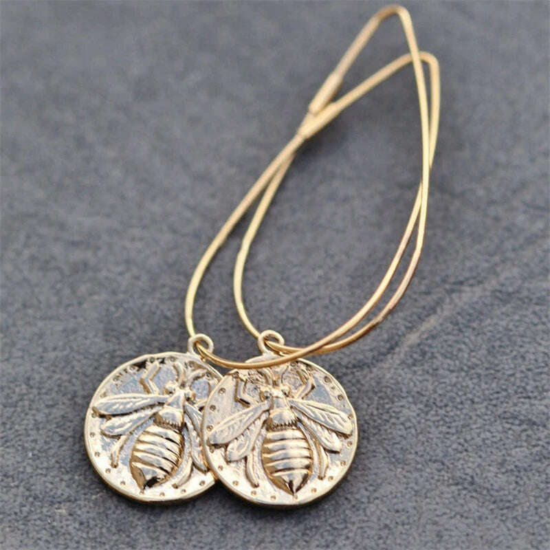 Vintage Egyptian Inspired Designs Sacred Wings Scarab Large Hoops Earrings Gypsy Tribal Women Gold Color Earrings Party Gift - KIMLUD