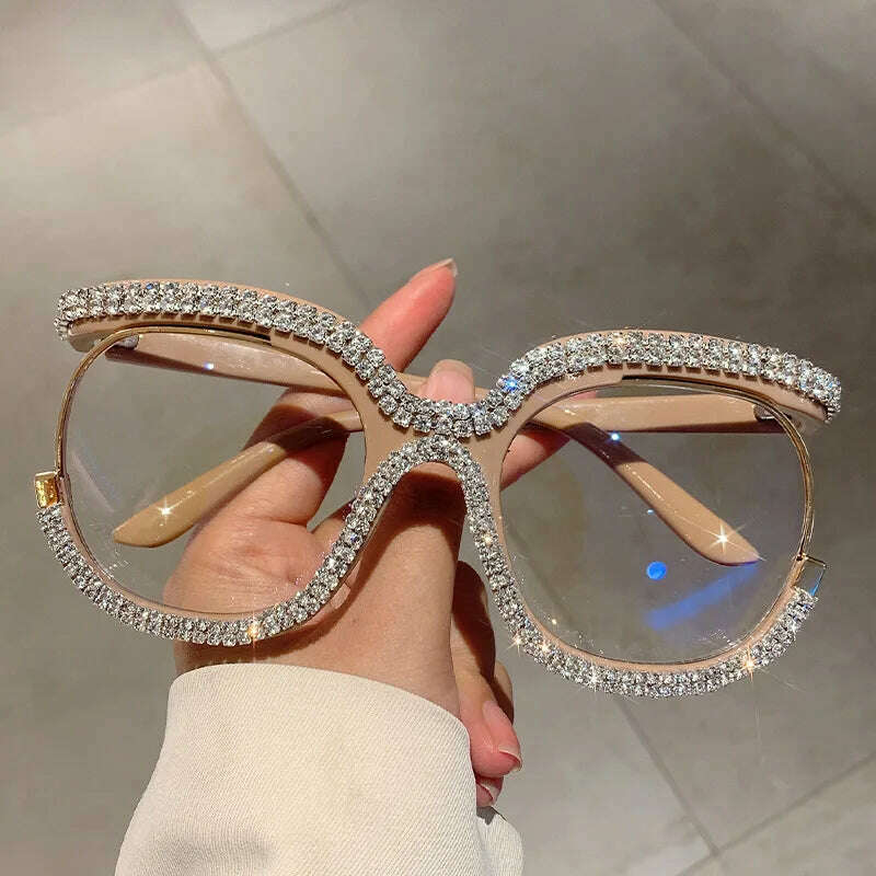 KIMLUD, Vintage Fashion Oversized Owl Diamond Optical Glasses Frame Women For Female Trendy Glasses Luxury Brand Designer Retro Eyewear, KIMLUD Womens Clothes