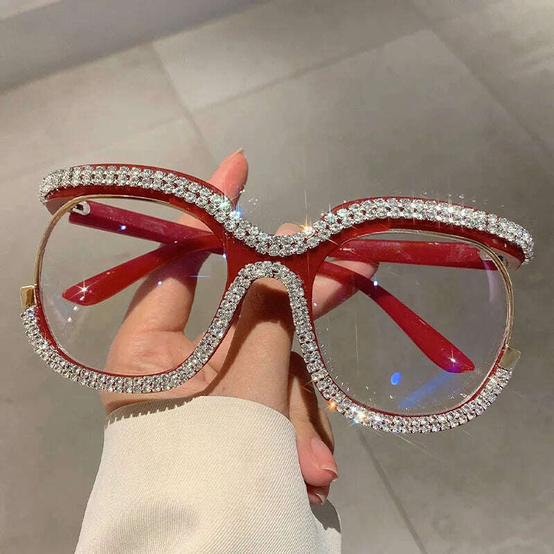 KIMLUD, Vintage Fashion Oversized Owl Diamond Optical Glasses Frame Women For Female Trendy Glasses Luxury Brand Designer Retro Eyewear, KIMLUD Womens Clothes