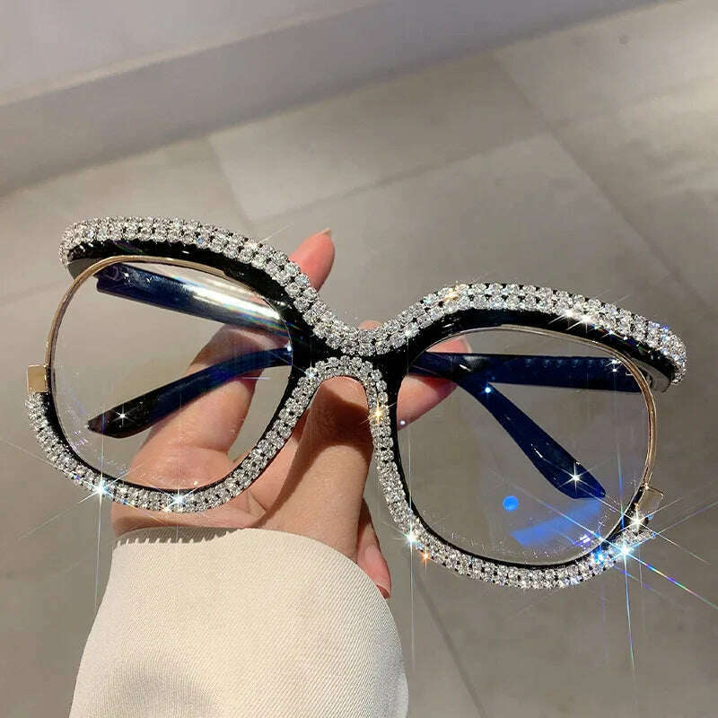 KIMLUD, Vintage Fashion Oversized Owl Diamond Optical Glasses Frame Women For Female Trendy Glasses Luxury Brand Designer Retro Eyewear, KIMLUD Womens Clothes