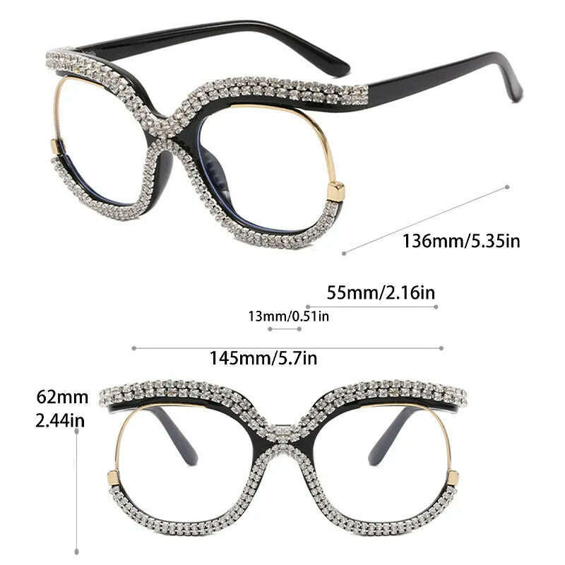 KIMLUD, Vintage Fashion Oversized Owl Diamond Optical Glasses Frame Women For Female Trendy Glasses Luxury Brand Designer Retro Eyewear, KIMLUD Womens Clothes