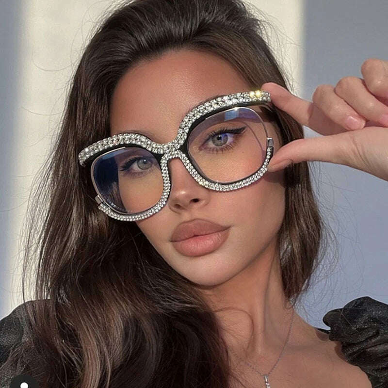Vintage Fashion Oversized Owl Diamond Optical Glasses Frame Women For Female Trendy Glasses Luxury Brand Designer Retro Eyewear - KIMLUD