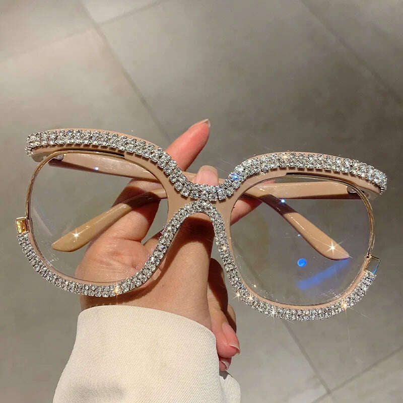 Vintage Fashion Oversized Owl Diamond Optical Glasses Frame Women For Female Trendy Glasses Luxury Brand Designer Retro Eyewear - KIMLUD