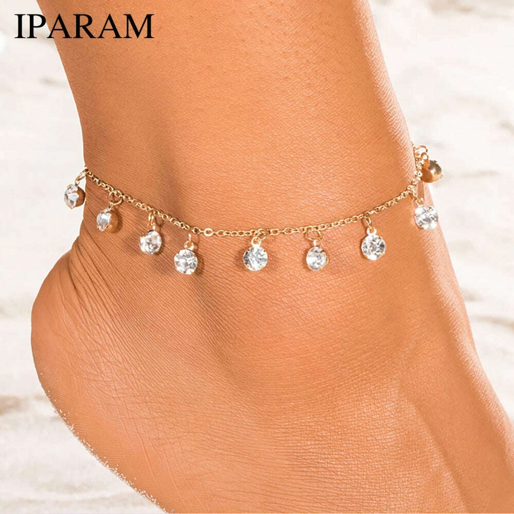 Vintage Fashion Pendant Crystal Anklet For Women Link Chin Bohemian Gold ColorSilver Color Shoe Boot Chain Bracelet Foot Jewelry - KIMLUD