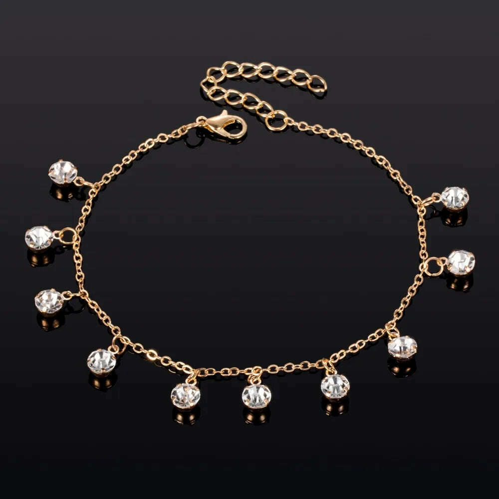 Vintage Fashion Pendant Crystal Anklet For Women Link Chin Bohemian Gold ColorSilver Color Shoe Boot Chain Bracelet Foot Jewelry - KIMLUD