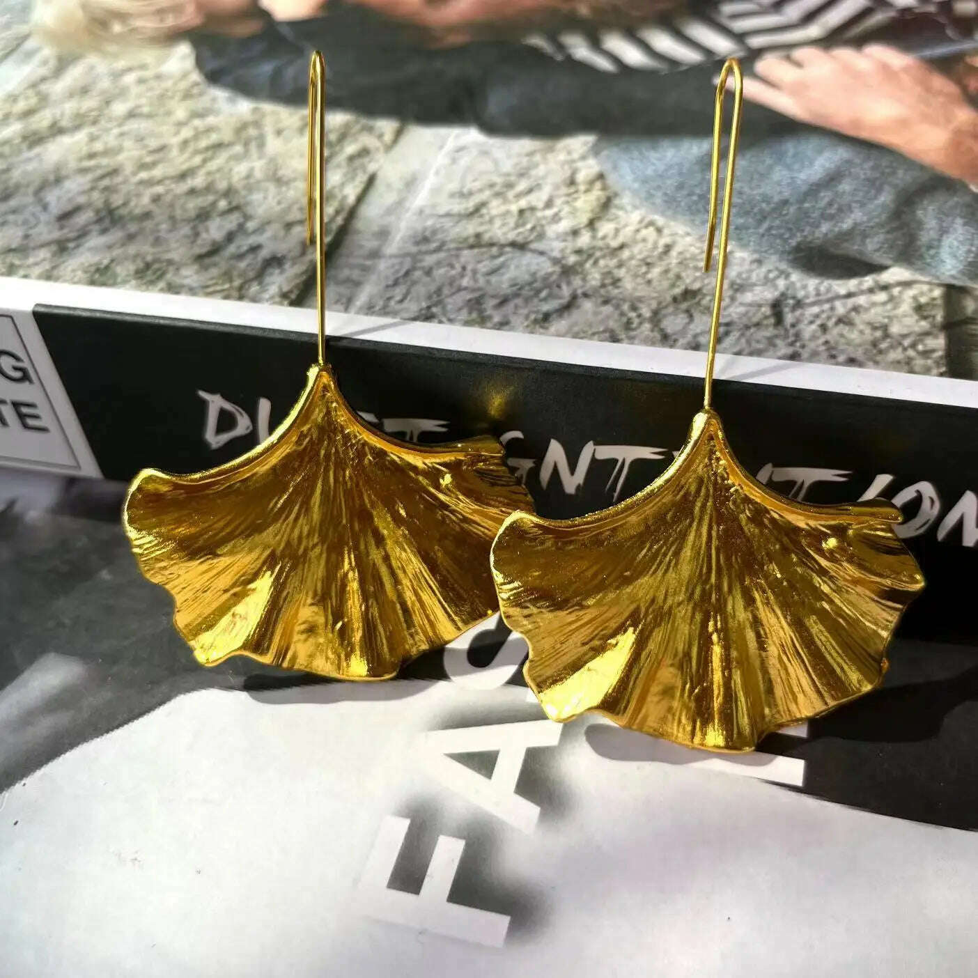 KIMLUD, Vintage Gold Color Ginkgo Leaf Earrings for Woman Party Casual Jewelry, KIMLUD Womens Clothes