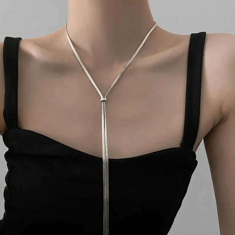Vintage Gold Color Snake Chain Knot Long Tassel Necklace for Women Punk Chunky Thick Chest Chain Choker Neck Jewelry Gift - KIMLUD