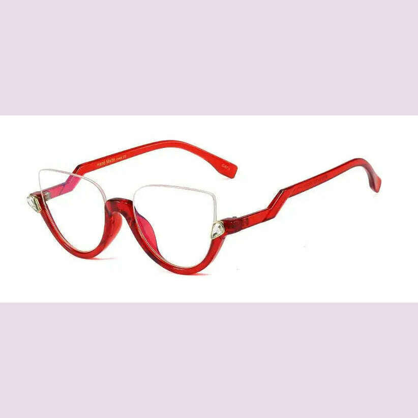 KIMLUD, Vintage Half Frame Cat Eye Sunglasses Clear Lens Rhinestone Decoration Classic Sun Glasses Luxury Brand Designer Sexy Shades, KIMLUD Womens Clothes