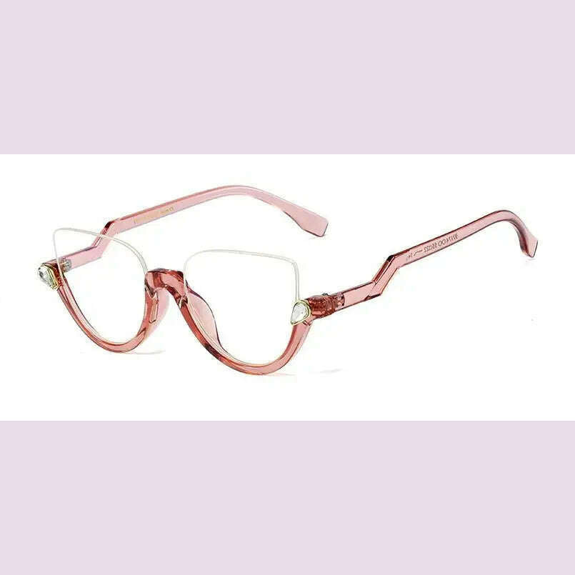 KIMLUD, Vintage Half Frame Cat Eye Sunglasses Clear Lens Rhinestone Decoration Classic Sun Glasses Luxury Brand Designer Sexy Shades, KIMLUD Womens Clothes