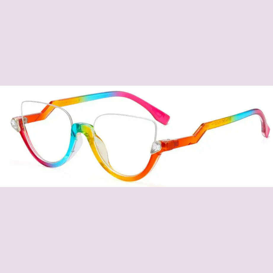 KIMLUD, Vintage Half Frame Cat Eye Sunglasses Clear Lens Rhinestone Decoration Classic Sun Glasses Luxury Brand Designer Sexy Shades, KIMLUD Womens Clothes