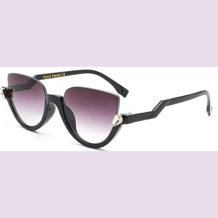 KIMLUD, Vintage Half Frame Cat Eye Sunglasses Clear Lens Rhinestone Decoration Classic Sun Glasses Luxury Brand Designer Sexy Shades, KIMLUD Womens Clothes
