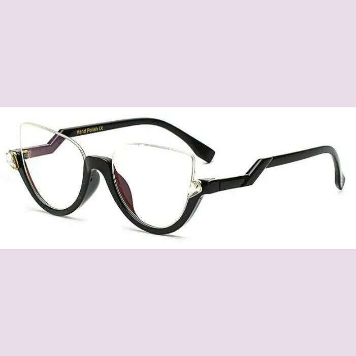 KIMLUD, Vintage Half Frame Cat Eye Sunglasses Clear Lens Rhinestone Decoration Classic Sun Glasses Luxury Brand Designer Sexy Shades, KIMLUD Womens Clothes