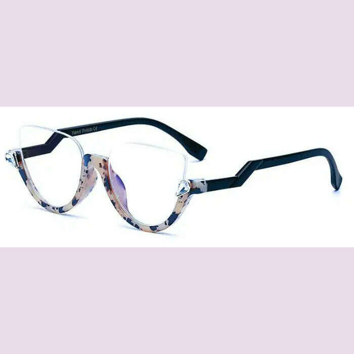 KIMLUD, Vintage Half Frame Cat Eye Sunglasses Clear Lens Rhinestone Decoration Classic Sun Glasses Luxury Brand Designer Sexy Shades, KIMLUD Womens Clothes