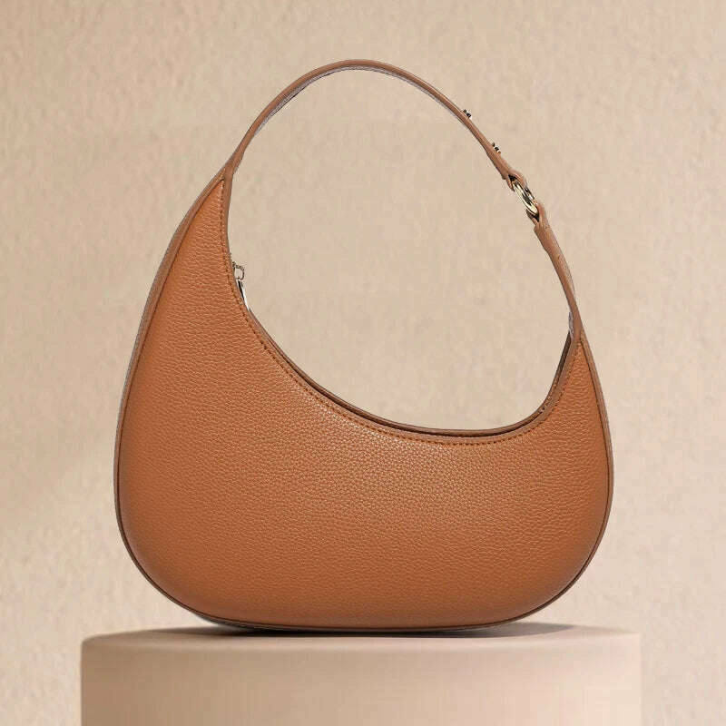 KIMLUD, Vintage Half Moon Bags For Women Luxury Designer Handbags And Purses 2024 New In PU Lychee texture Rivet Small Underarm Shoulder, KIMLUD Womens Clothes