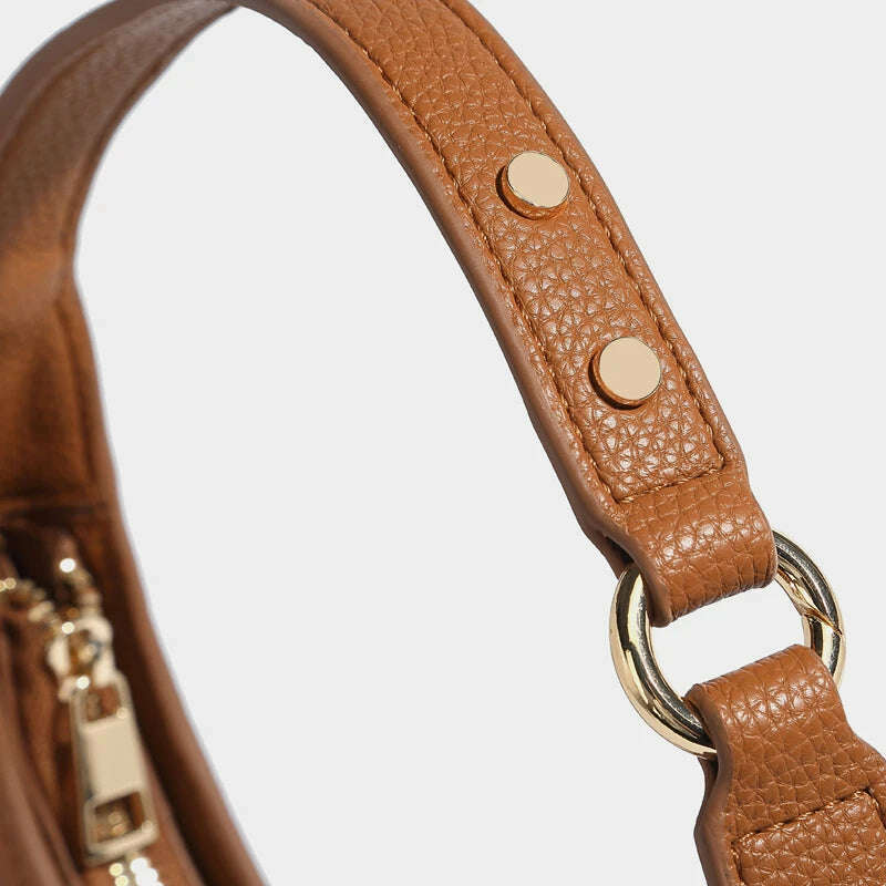 KIMLUD, Vintage Half Moon Bags For Women Luxury Designer Handbags And Purses 2024 New In PU Lychee texture Rivet Small Underarm Shoulder, KIMLUD Womens Clothes