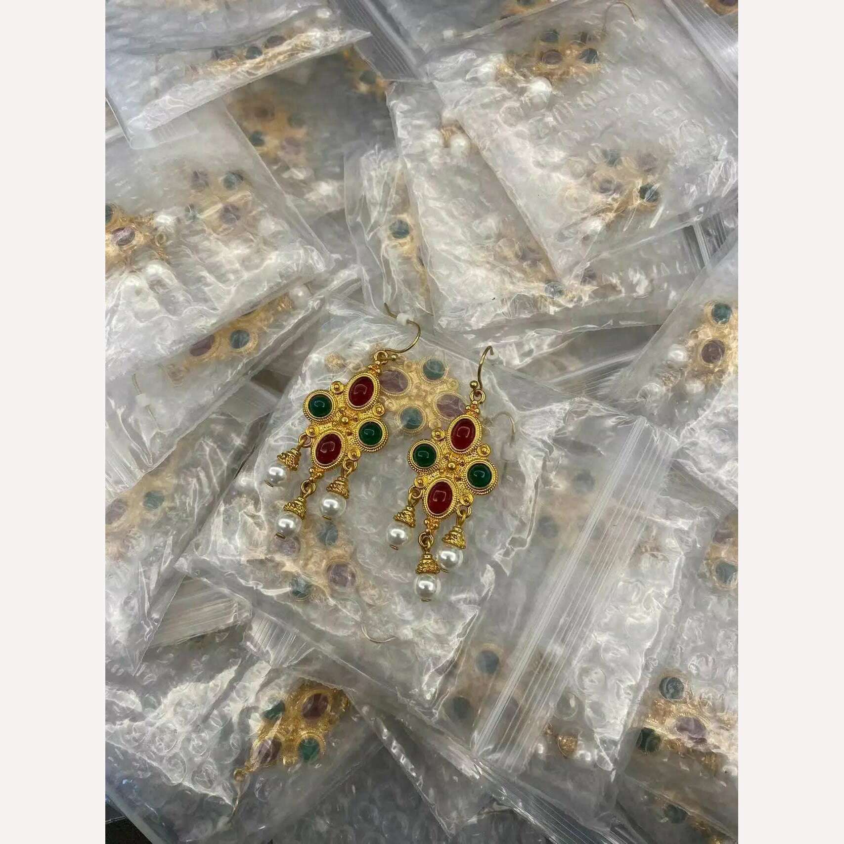 Vintage high-end glass luxury big earrings for ladies 24K - KIMLUD