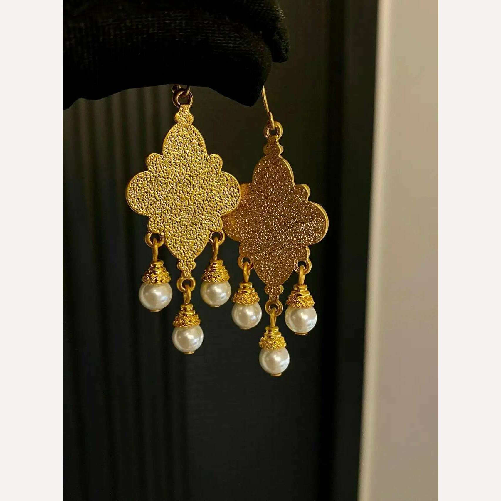 Vintage high-end glass luxury big earrings for ladies 24K - KIMLUD