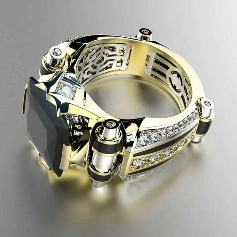 KIMLUD, Vintage Jewelry Rings for Men Gothic Stainless Steel Ring Gold Color Fidget Ring Mens Jewellery Indian Jewelry Anillo Hombre, AJZ430black / 6, KIMLUD Women's Clothes
