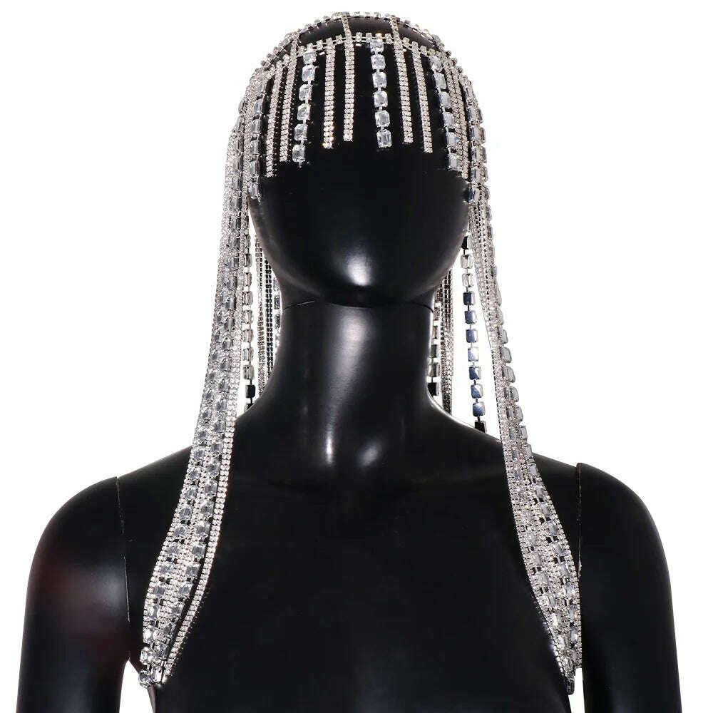 KIMLUD, Vintage Long Tassel Hair Chain Rhinestone Head Chain Hairwear Crystal Headband Wedding Crystal Forehead Chain Hair Accessories, KIMLUD Womens Clothes