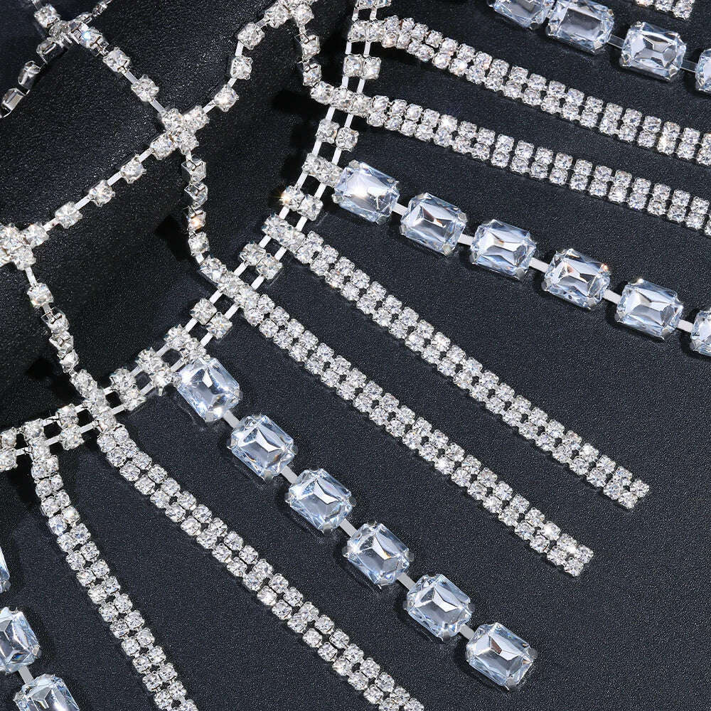 KIMLUD, Vintage Long Tassel Hair Chain Rhinestone Head Chain Hairwear Crystal Headband Wedding Crystal Forehead Chain Hair Accessories, KIMLUD Womens Clothes