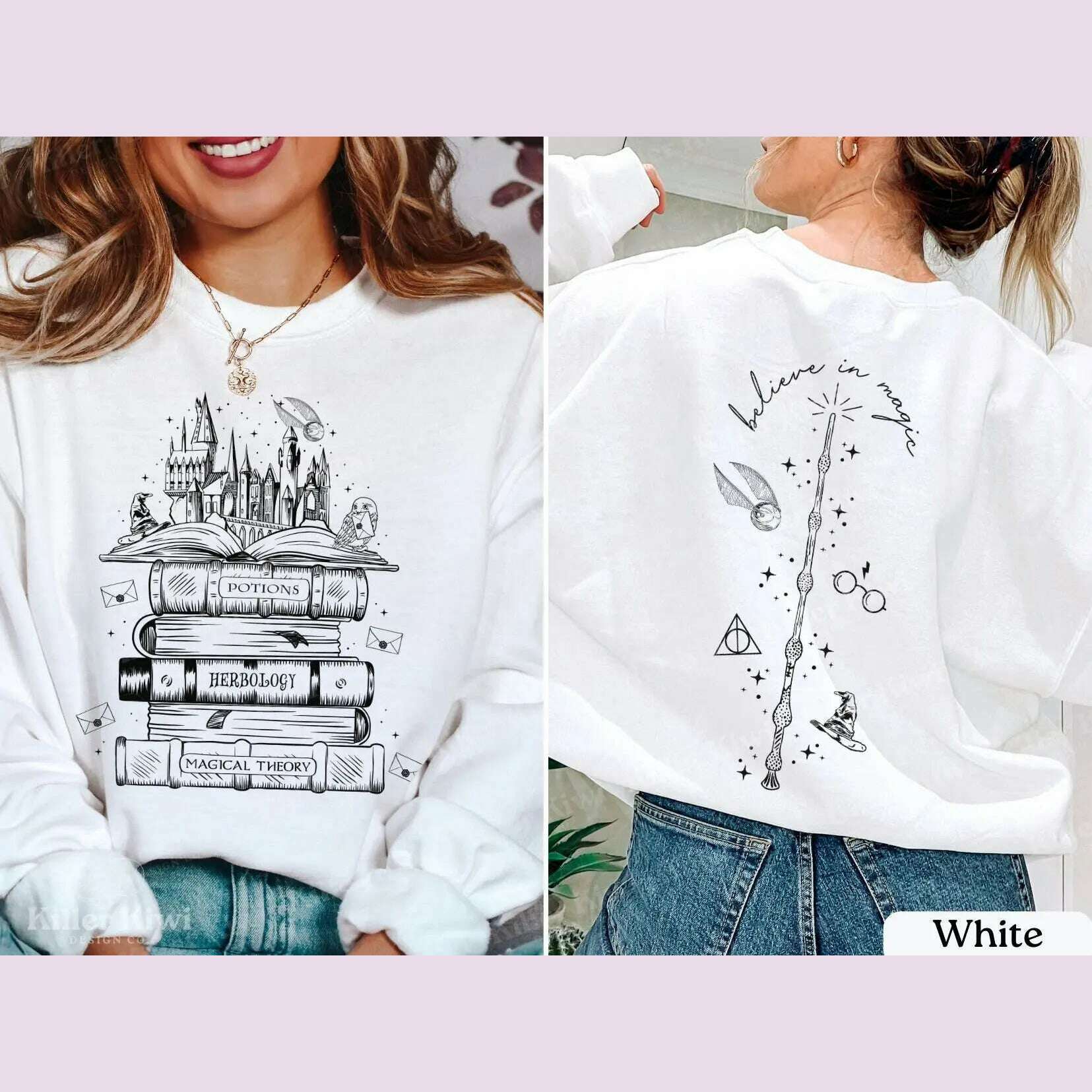 Vintage Magic Tome Castle Magic Stick Print Women Sweatshirt 2024 New Voguish Vintage Cotton Female Sweater Stylish Girl Tops - KIMLUD