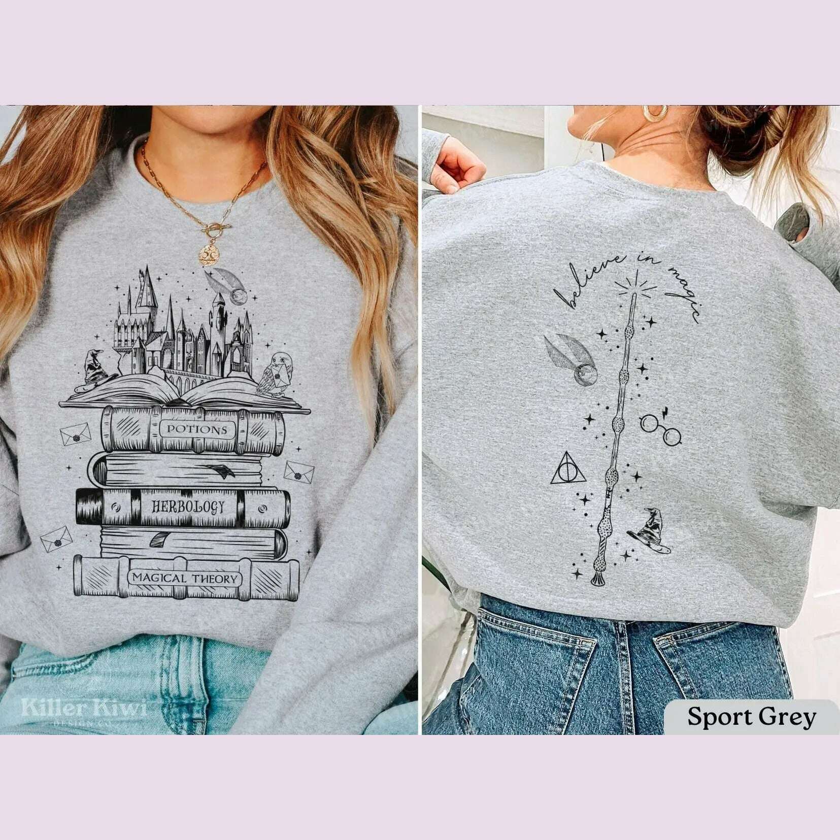 Vintage Magic Tome Castle Magic Stick Print Women Sweatshirt 2024 New Voguish Vintage Cotton Female Sweater Stylish Girl Tops - KIMLUD