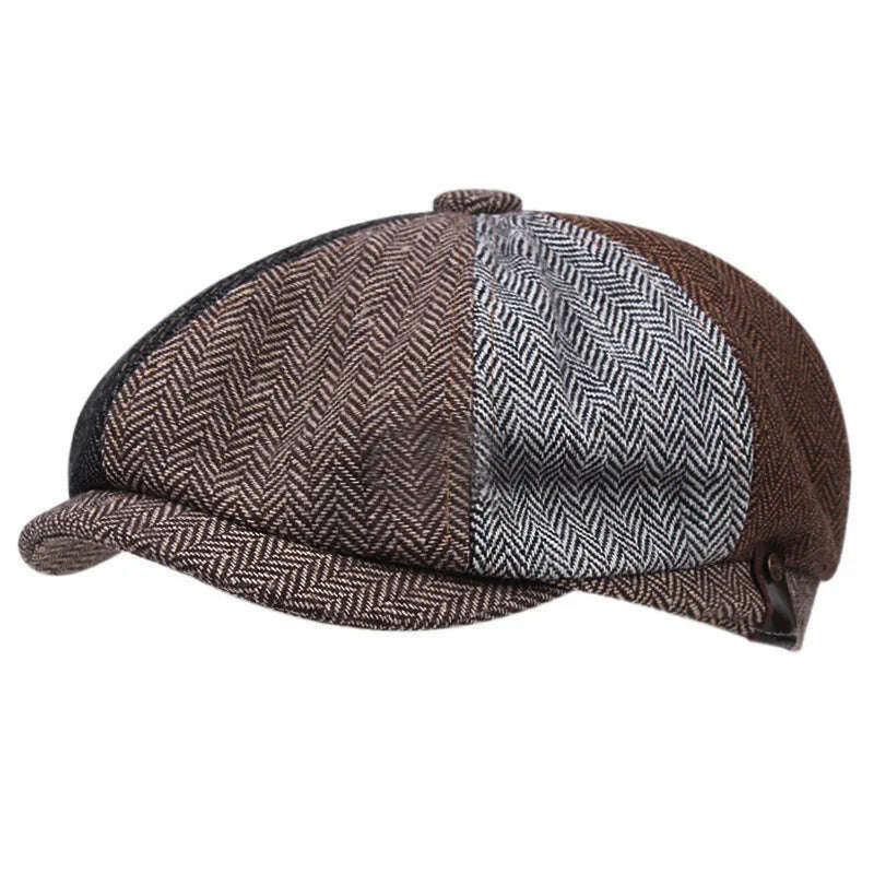 KIMLUD, Vintage Newsboy Caps Men Women Berets Hat Classic Plaid Stripe Beret Winter Cotton Flat Cap British Painter Hats Herringbone Hat, Multi A, KIMLUD Womens Clothes