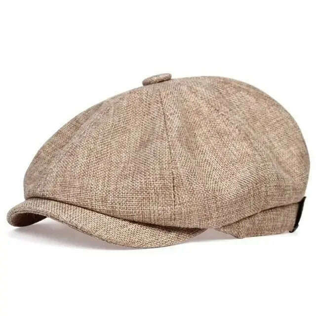 KIMLUD, Vintage Newsboy Caps Men Women Berets Hat Classic Plaid Stripe Beret Winter Cotton Flat Cap British Painter Hats Herringbone Hat, Brown, KIMLUD Womens Clothes