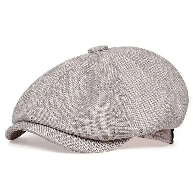 KIMLUD, Vintage Newsboy Caps Men Women Berets Hat Classic Plaid Stripe Beret Winter Cotton Flat Cap British Painter Hats Herringbone Hat, Light grey, KIMLUD APPAREL - Womens Clothes