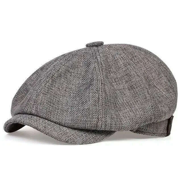 KIMLUD, Vintage Newsboy Caps Men Women Berets Hat Classic Plaid Stripe Beret Winter Cotton Flat Cap British Painter Hats Herringbone Hat, Dark grey, KIMLUD Womens Clothes