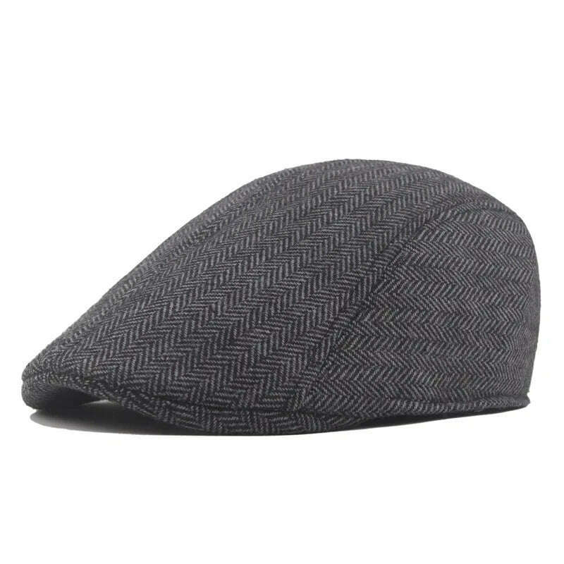 KIMLUD, Vintage Newsboy Caps Men Women Berets Hat Classic Plaid Stripe Beret Winter Cotton Flat Cap British Painter Hats Herringbone Hat, darkgray2, KIMLUD Womens Clothes