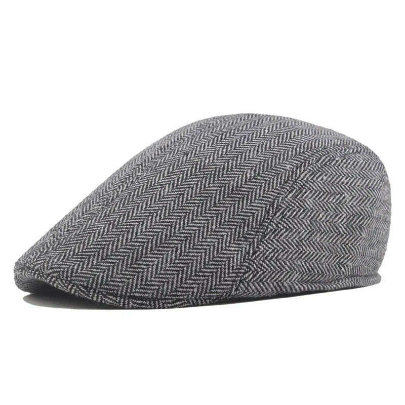 KIMLUD, Vintage Newsboy Caps Men Women Berets Hat Classic Plaid Stripe Beret Winter Cotton Flat Cap British Painter Hats Herringbone Hat, gray2, KIMLUD Womens Clothes