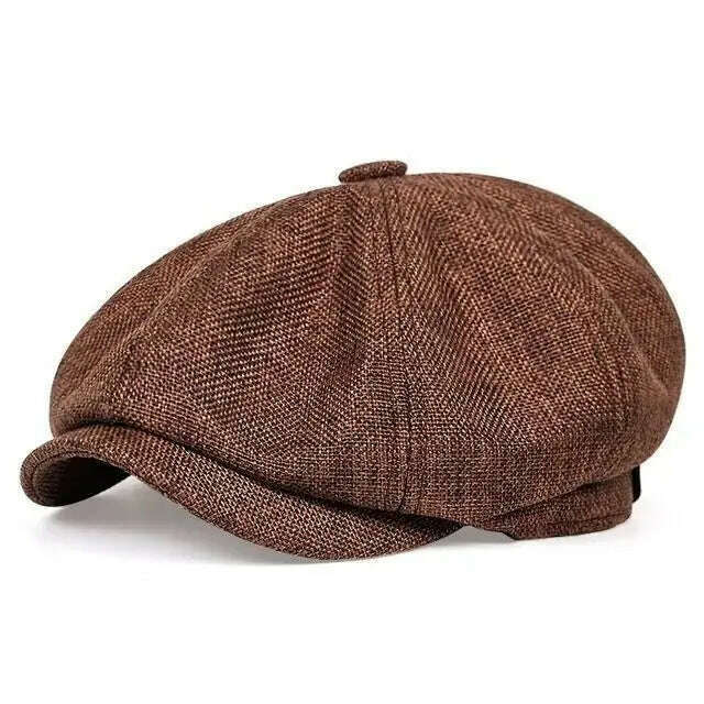 KIMLUD, Vintage Newsboy Caps Men Women Berets Hat Classic Plaid Stripe Beret Winter Cotton Flat Cap British Painter Hats Herringbone Hat, coffee, KIMLUD APPAREL - Womens Clothes