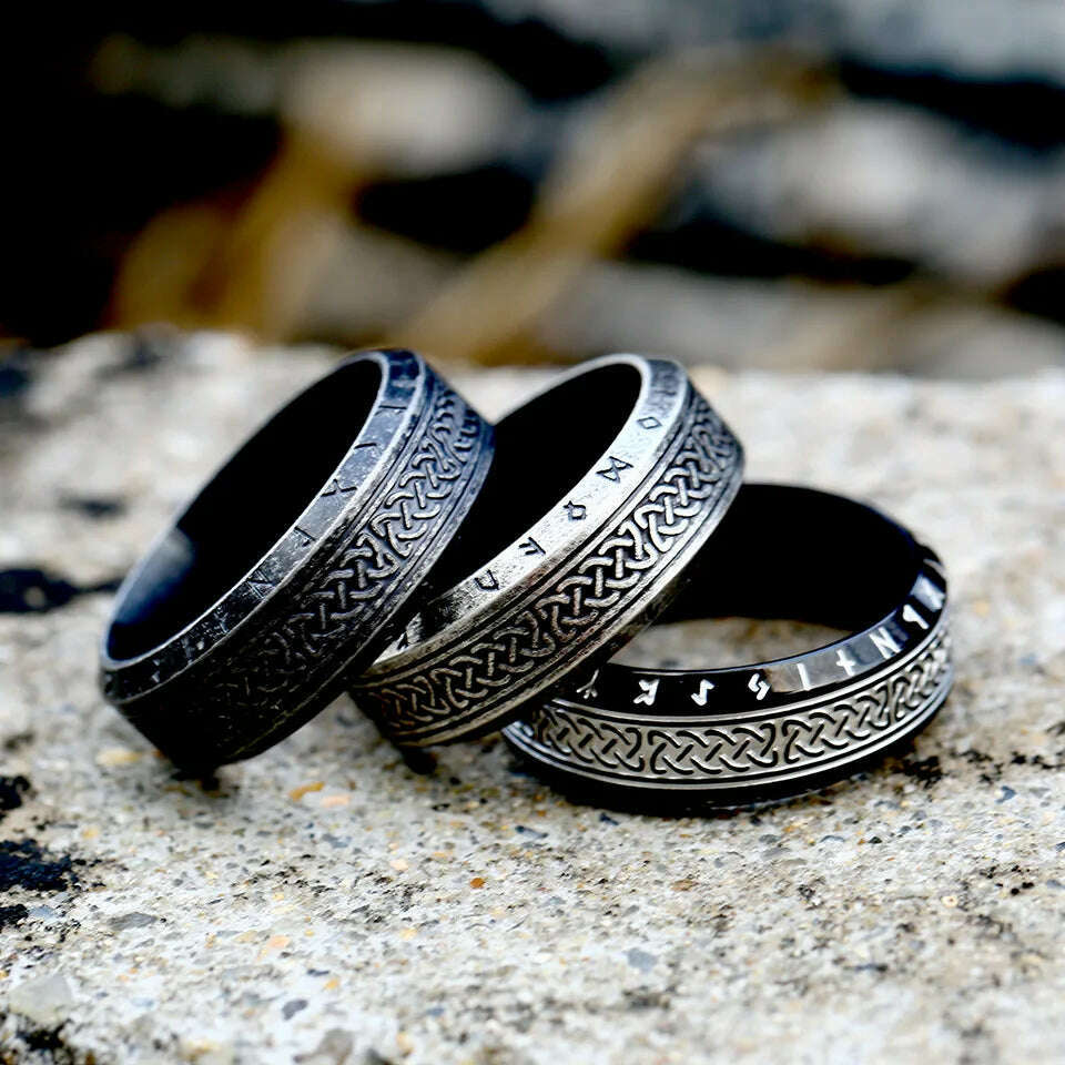 KIMLUD, Vintage Odin Norse Viking Amulet Rune Rings For Men Cool Stainless Steel Celtic Knot Ring Wedding Jewelry Valentine's Days Gifts, KIMLUD Womens Clothes