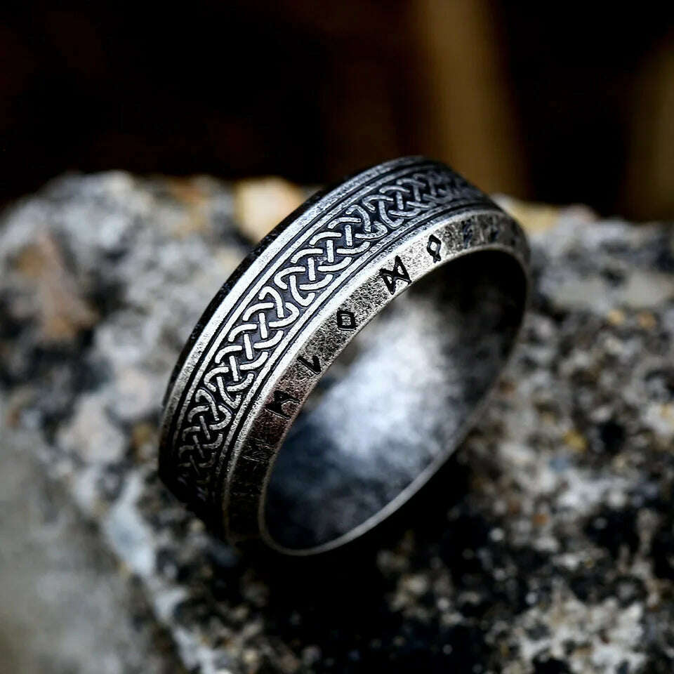 KIMLUD, Vintage Odin Norse Viking Amulet Rune Rings For Men Cool Stainless Steel Celtic Knot Ring Wedding Jewelry Valentine's Days Gifts, KIMLUD Womens Clothes