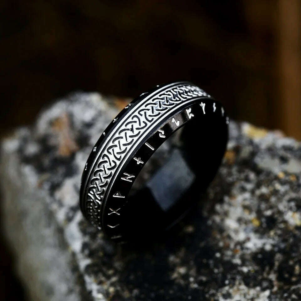 KIMLUD, Vintage Odin Norse Viking Amulet Rune Rings For Men Cool Stainless Steel Celtic Knot Ring Wedding Jewelry Valentine's Days Gifts, Black / 7, KIMLUD APPAREL - Womens Clothes