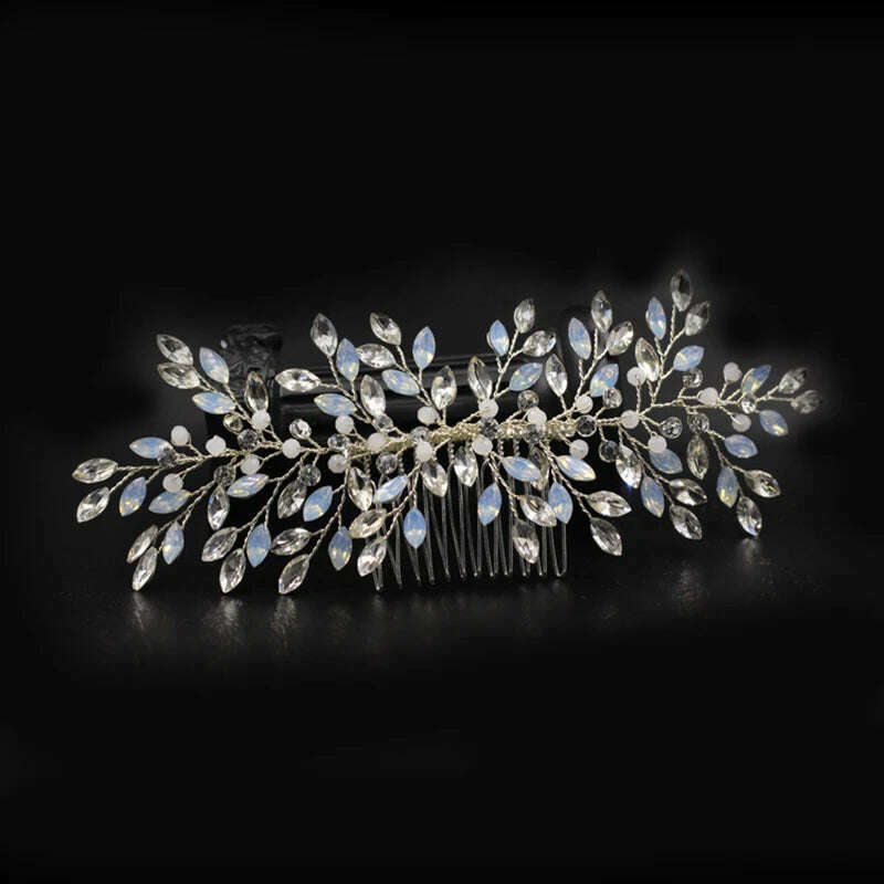 KIMLUD, Vintage Ornaments Silver Rhinestones Crystal elegant Banquet party Wedding Hair comb Bridal Hair Jewelry for women, KIMLUD Womens Clothes