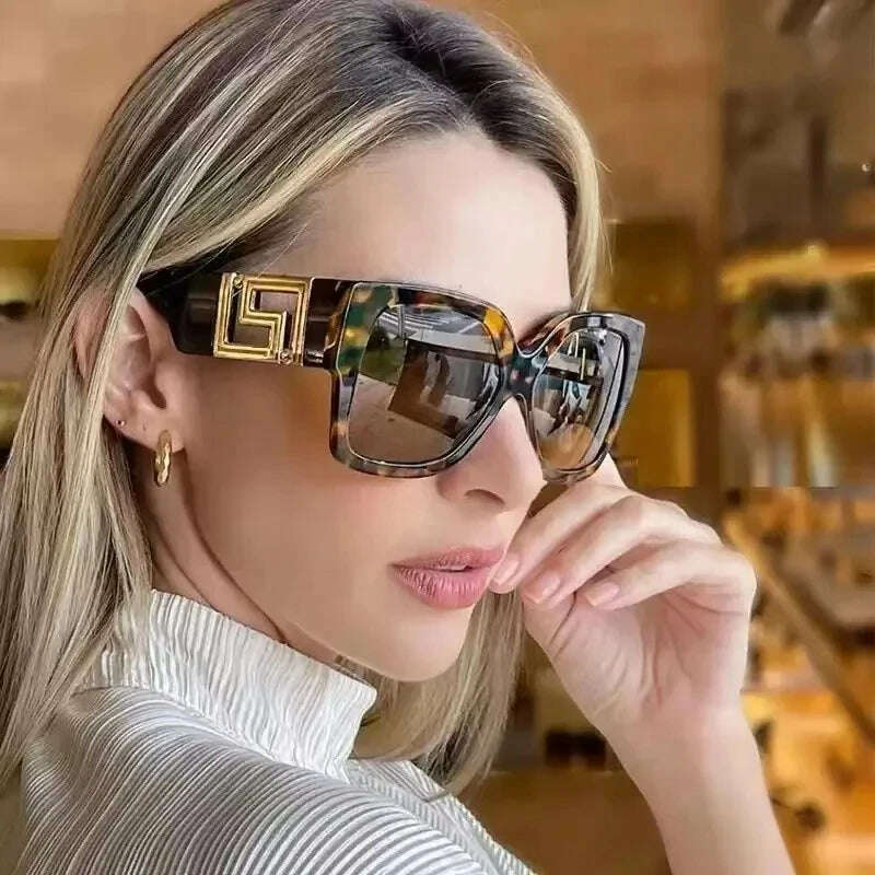 Vintage Oversize Sunglasses Men Women 2024 Luxury Brand Design Fashion UV400 Eyewear Trendy Square Gradient Shades Sun Glasses - KIMLUD