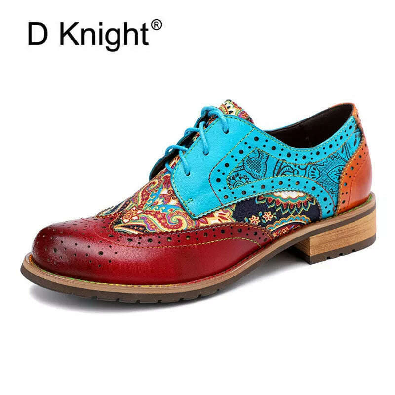 Vintage Oxford Shoes For Women Genuine Leather Flat Heel Shoes Woman British Lace Up Brogues Flats Shoes Retro Chaussures Femme - KIMLUD