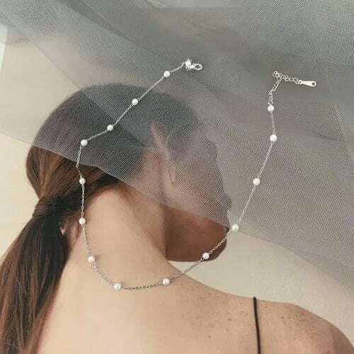 Vintage Pearl Choker Necklaces for Women Fashion Double layer Chain Small Love Heart Pendant Necklace Jewelry Gift Wholesale - KIMLUD