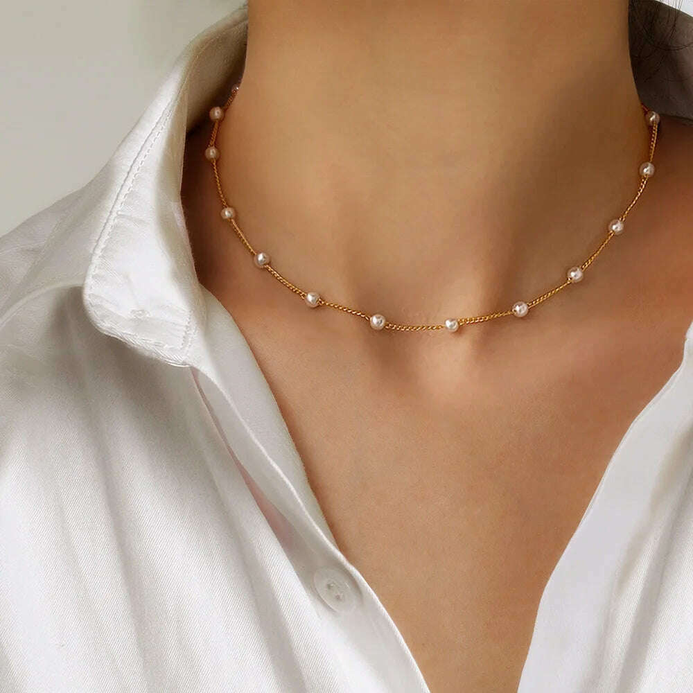 Vintage Pearl Choker Necklaces for Women Fashion Double layer Chain Small Love Heart Pendant Necklace Jewelry Gift Wholesale - KIMLUD