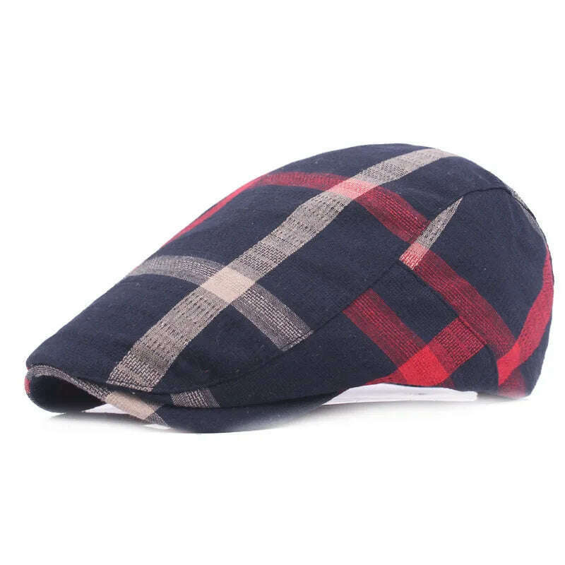 KIMLUD, Vintage Plaid Beret Caps British Men Women Adjustable Outdoor Riding Caps Cotton Hats Berets Top Hat Winter Autumn Windproof, 04, KIMLUD Womens Clothes