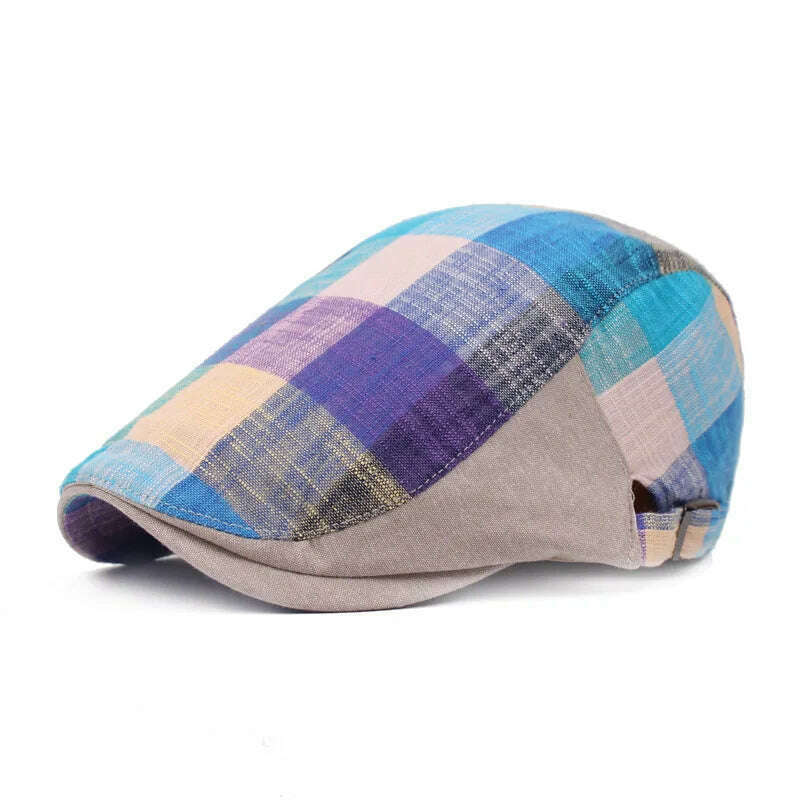 KIMLUD, Vintage Plaid Beret Caps British Men Women Adjustable Outdoor Riding Caps Cotton Hats Berets Top Hat Winter Autumn Windproof, 06, KIMLUD Womens Clothes