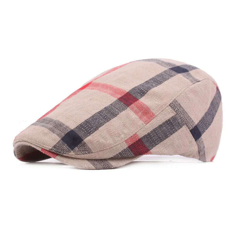 KIMLUD, Vintage Plaid Beret Caps British Men Women Adjustable Outdoor Riding Caps Cotton Hats Berets Top Hat Winter Autumn Windproof, 02, KIMLUD Womens Clothes