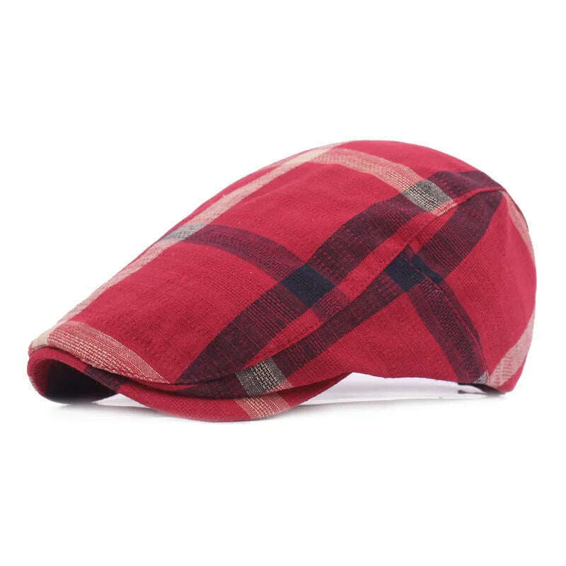 KIMLUD, Vintage Plaid Beret Caps British Men Women Adjustable Outdoor Riding Caps Cotton Hats Berets Top Hat Winter Autumn Windproof, 01, KIMLUD Womens Clothes