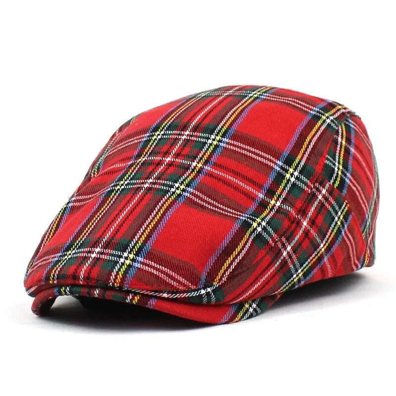 KIMLUD, Vintage Plaid Beret Caps British Men Women Adjustable Outdoor Riding Caps Cotton Hats Berets Top Hat Winter Autumn Windproof, 07, KIMLUD Womens Clothes