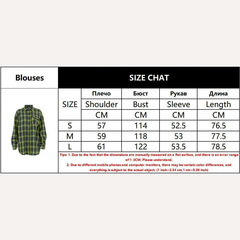 KIMLUD, Vintage Plaid Blouses Womans Loose Long Sleeve Shirt 2023 Autumn Winter Casual Single Breasted Shirt with Pockets Female Tops, KIMLUD Womens Clothes